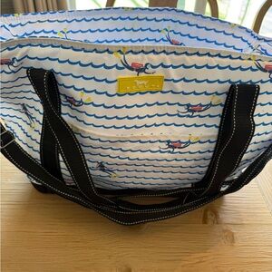 Scout cooler Swim Tote - Blue Waves and Black Straps